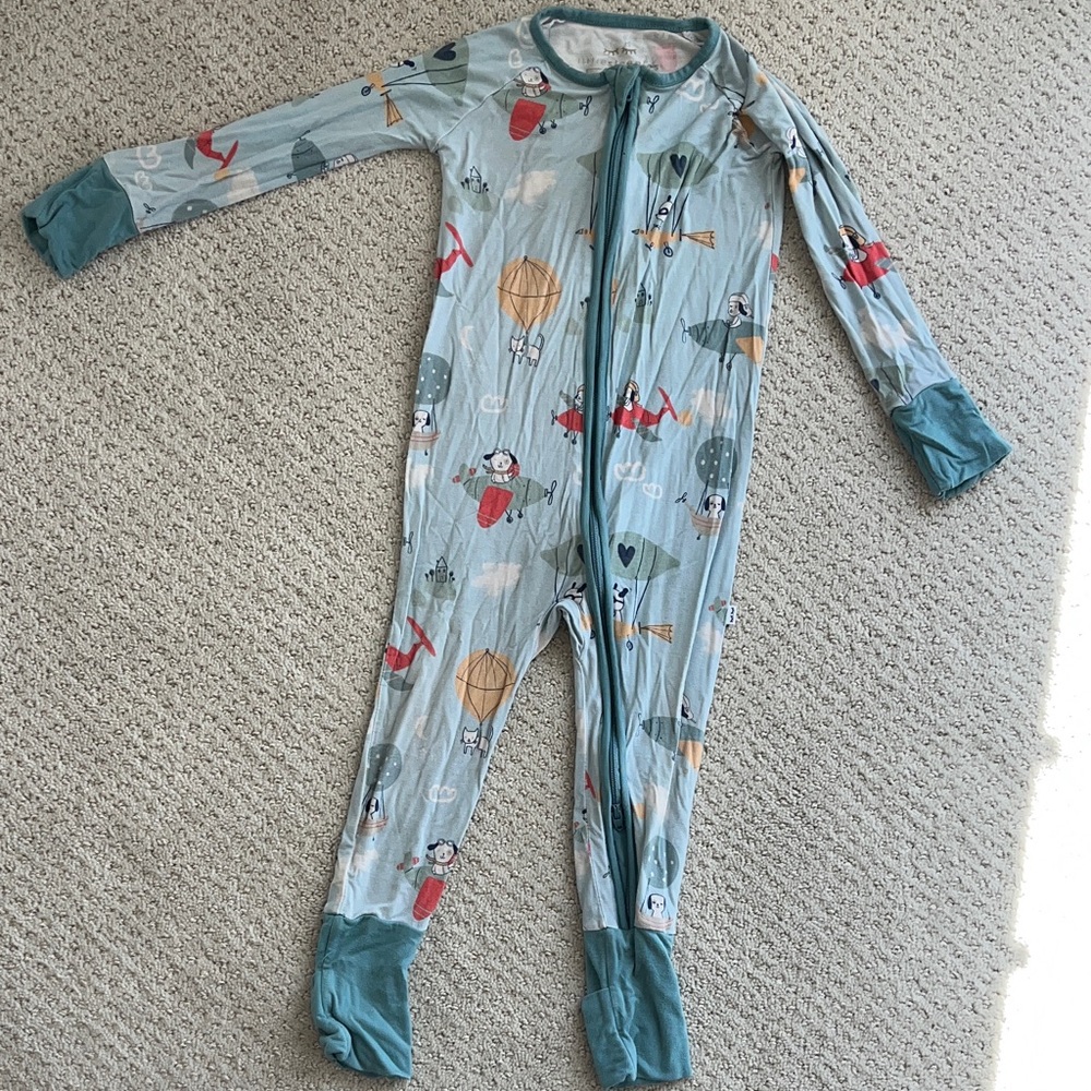 Little Sleepies Light Blue Footed Pajamas with Airplanes & Balloons Bamboo
